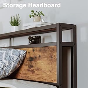 Likimiokingbedframewithstoragedrawer2tierstorageheadboardwithchargingstationnoboxspringneededeasyassemblyvintagebrown Urban Country Home Decor Likimio king bed frame with storage drawer 2 tier storage headboard with charging station no box spring needed easy assembly vintage brown urban country home decor