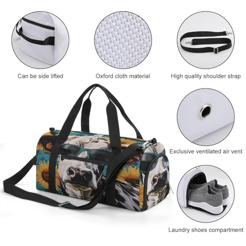 Cow Sunflower Gym Bag Duffle Bag for Travel Lightweight Carry On Tote Weekender Bags for Women Men3