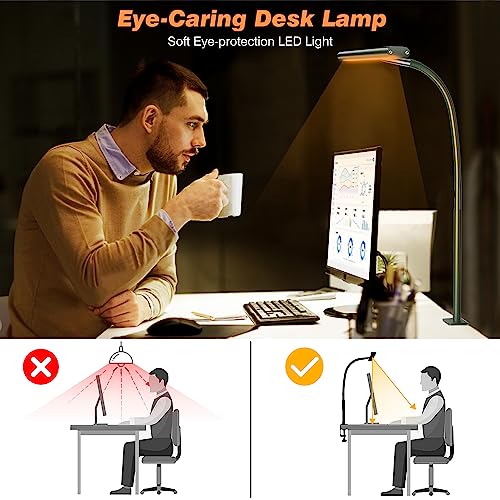Image of Airlonv LED Desk Lamp for Office Home, Eye-Caring Desk Light with Stepless Dimming Adjustable Flexible Gooseneck, 10W USB Adapter Desk Lamp with Clamp for Reading, Study, Workbench (Green)