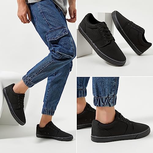 Image of BENPAO Mens White Casual Shoes All Black Fashion Sneakers for Men Low Top Lace Up Canvas Shoes