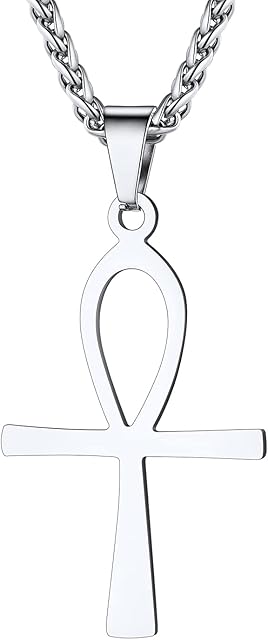 U7 Key to Life, Ankh Cross Pendant Necklace for Men Women, Gold/Black/Rose Gold/Blue Plated, Stainless Steel Vintage Egyptian Amulet Jewellery