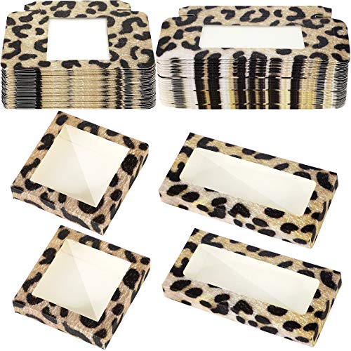 80 Pieces Paper False Lash Packaging Box Empty Lash Box Case False Lash Storage Box Without Trays for False Lash Care Storage, Square and Rectangle (Leopard Pattern)