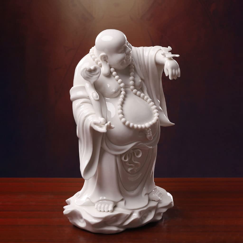 Estatua de apareamiento Cerámica Zen Adoración Hogar Porcelana Blanca Gran Vientre Maitreya Buda Riendo Adorno Artesanal Estatuilla Sentado Escultura Decoración
