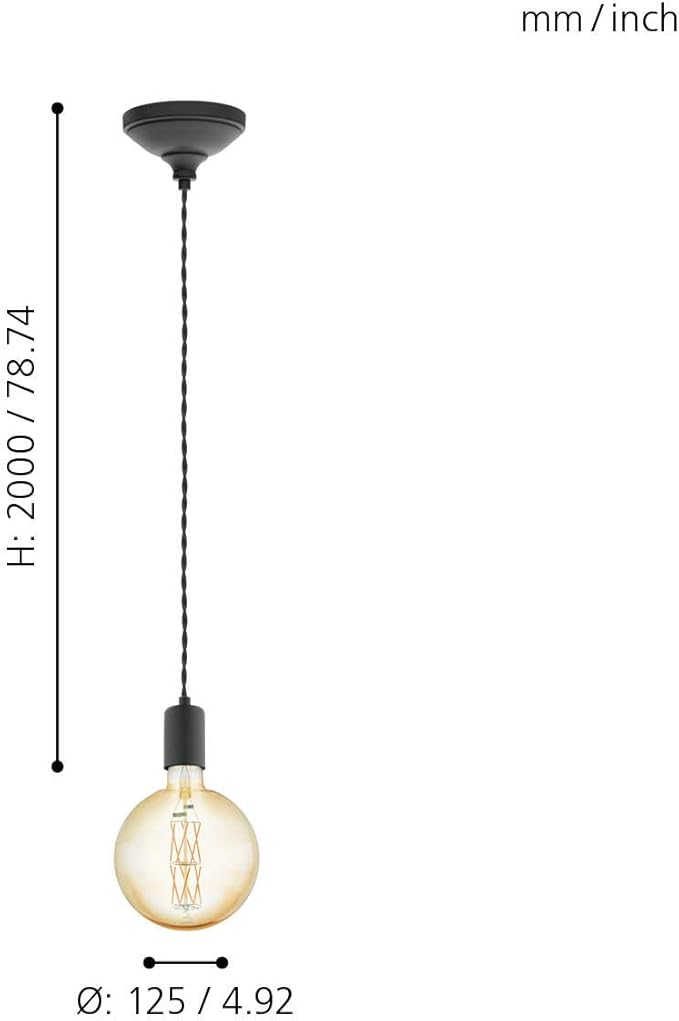 Eglo EGLO Yorth Hanglamp, 1 lichtpunt, snoerpendel, vintage, industrieel, modern, hanglamp van staal in zwart, eettafellamp, woonkamerlamp hangend met E27-fitting photo 3