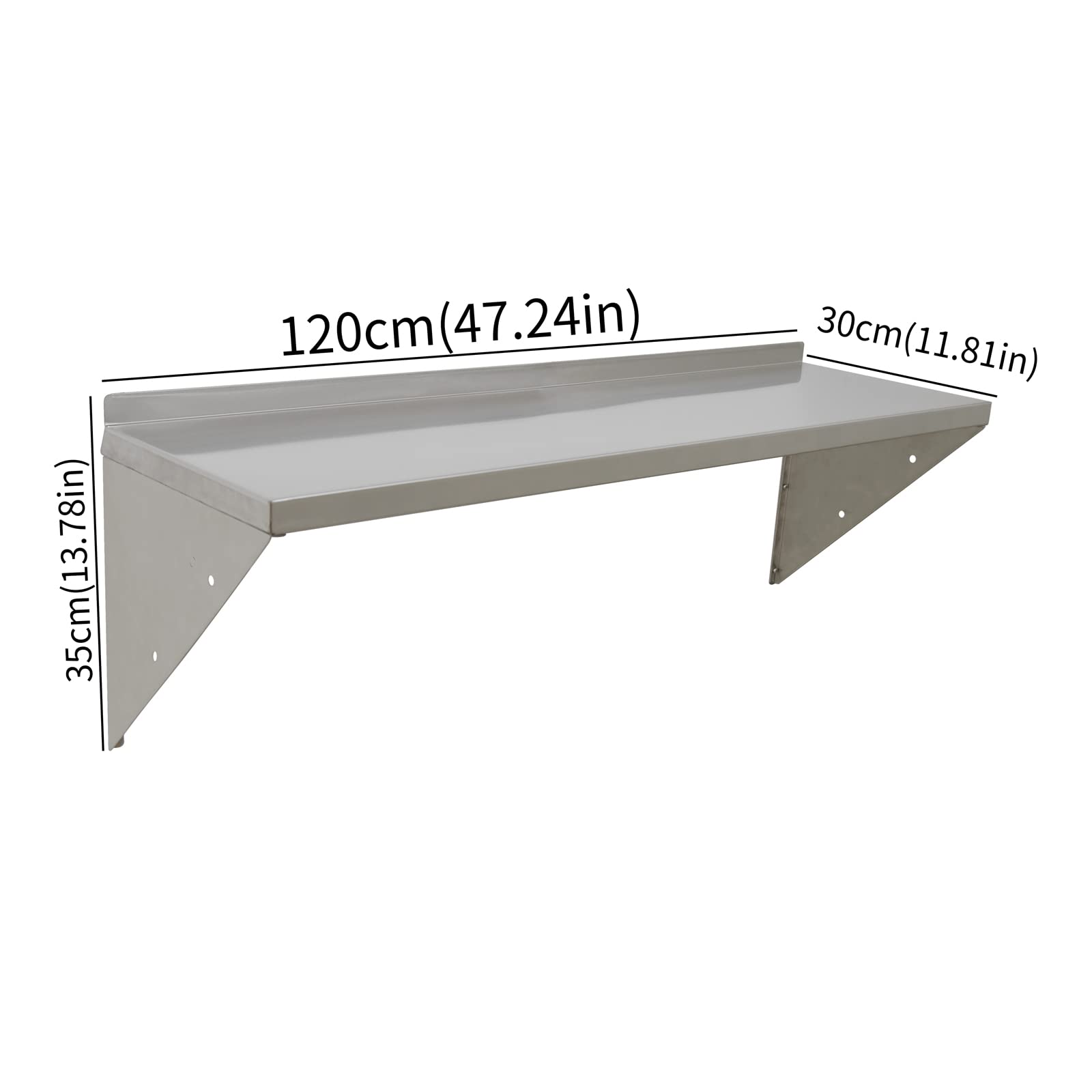 TAIMIKO Étagère Murale INOX Rangement Cuisine Pose Murale Cadre Triangulaire Structure Robuste pour Restaurant, Café, Bar, Maison, Salle,Cuisine, buanderie, Garage (120 * 30 cm)