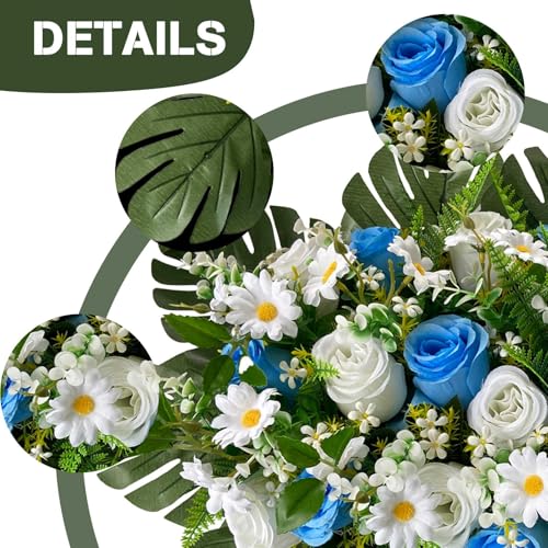 Artificial Cemetery Flowers for Grave - Tombstone and Christmas Decorations - Mixed Roses and Daisies Saddle for Headstone image 7