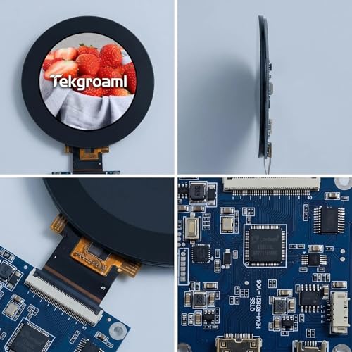 Image of TekGroAml 2.8 Inch Round Touch LCD Display,HDMI Board, 480x480 | IPS Capacitive Touch Screen, for Dashboard, SBC Control Panel, Windows Compatible