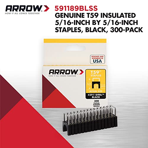 Arrow 591189Blss Genuine T59 Stainless Steel 5/16-Inch By 5/16-Inch Insulated Staples For Cable And Wiring, Black, 300 Count #TOP1