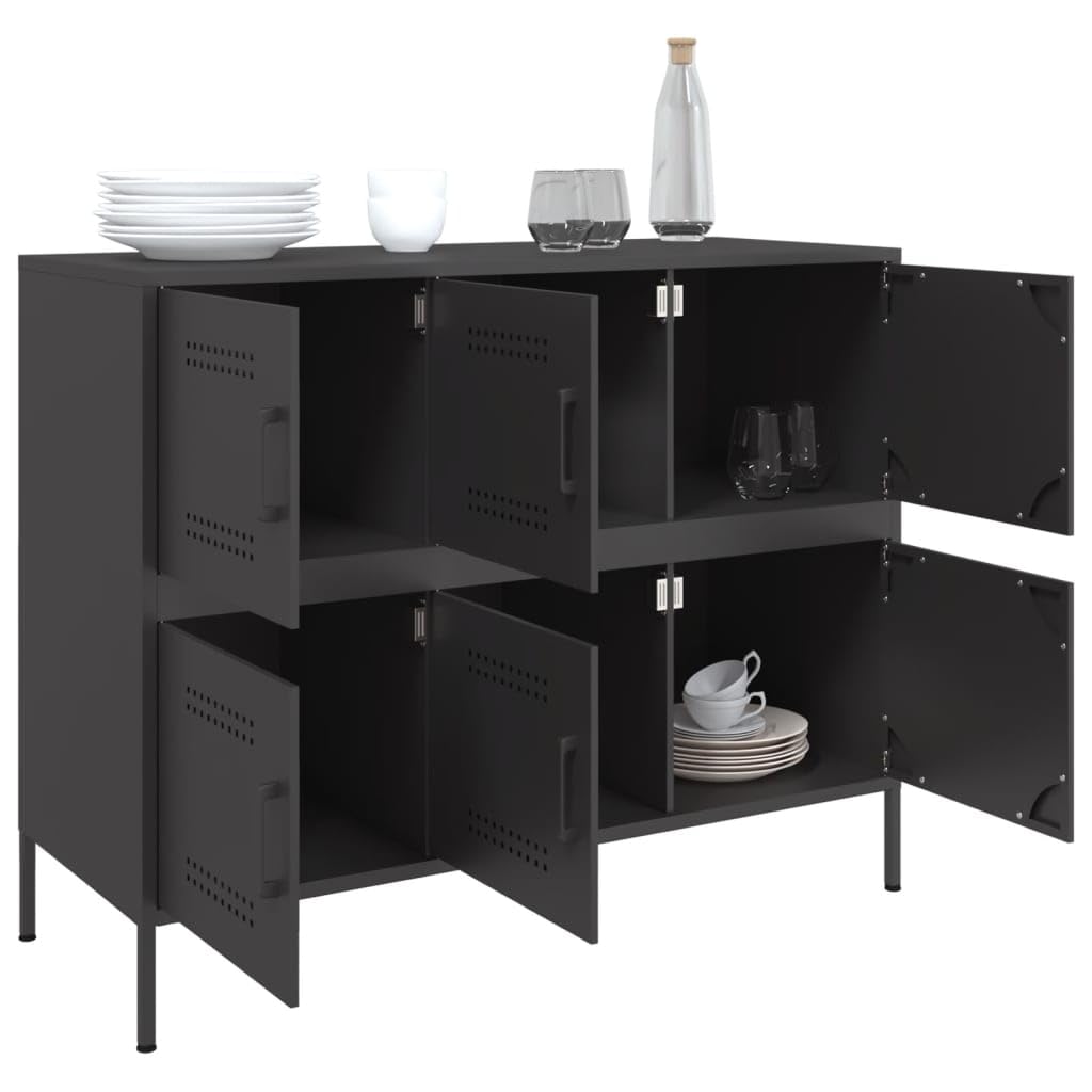 Credenza nera, 100,5 x 39 x 79 cm, armadio in metallo con 6 ante