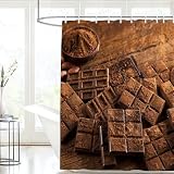 Duschvorhange 200 x 200 Schokolade, 3D Duschvorhang Schokolade Badewanne Vorhang Anti Schimmel Wasserdicht Duschvorhänge Waschbare Badezimmer Gardinen mit 12 Haken v3718