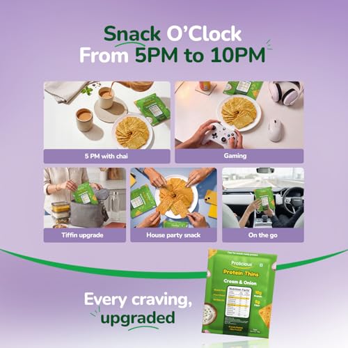 Image of Prolicious Thins Cream & Onion High Protein Chips | Upgrade Your Snacking | 10g Protein + 5g Fibre | Same Crunch, Snack Smarter | Plant Based, Gluten Free | No Palm Oil | 50g, Pack of 4