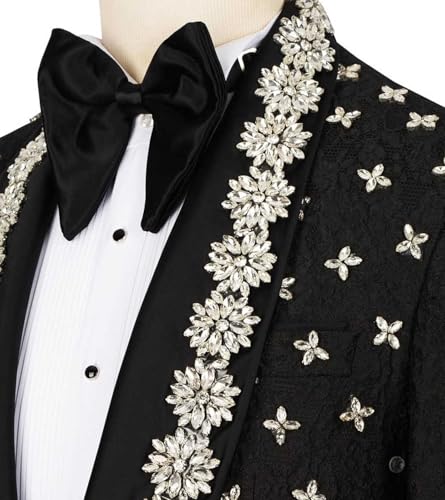 Men’s Beads Suits Shiny Diamond 3 Piece Slim Fit Floral Blazer Jacket Pants Vest Tuxedo Set for Dinner,Prom,Wedding3