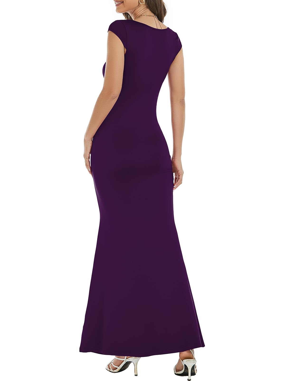 Womens Summer Cap Sleeve Square Neck Elegant Casual Lounge Bodycon Slim Maxi Evening Party Long Dress