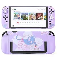 GamePals Cute Protective Shell for Switch 2 , Slim Case Compatible with Nintendo 2, Anti-Scratch and Shock-Absorption Design Cover Skin with 2 Thumb Grips - Sakuta Cat (Purple)