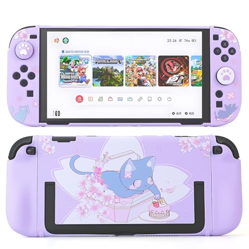 GamePals - GamePals Cute Protective Shell for Switch 2 , Slim Case Compatible with Nintendo 2, Anti-Scratch and Shock-Absorption Design Cover Skin with 2 Thumb Grips - Sakuta Cat (Purple)
