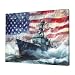 American Flag Battleship Canvas Wall Art US Navy Painting Military Warship Pictures Framed for Kitchen Bathroom Bedroom Living Room Office Patriotic Modern Home Wall Decor 12"x16"