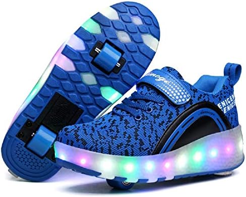 Ylllu Kids LED Skates Shoes USB Chargable with Double Wheels Light up Roller Shoes Gift for Girls Boys Children(1.5 US Little Kid, Blue)