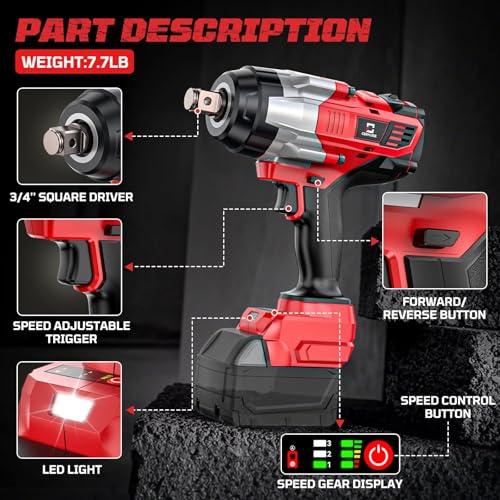 Cordless Impact Wrench 3/4 inch Compatible with Milwaukee Battery, Cerycose1850ft-lbs (2500N.m) Brushless Electric Impact Gun, High Torque Impact Driver, Bare Tool Only,Heavy-Duty Automotive