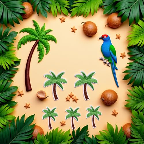 SquarezhenBo 5Pcs Green Appliquess Art Crafts for DIY Clothing Accessories,Coconut Palm Tree Embroidered Patch Iron on Patch DIY Sewing Applique Trim and Embellishments Applique Patches