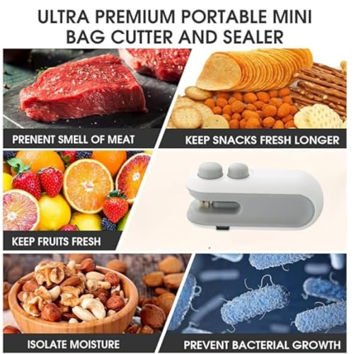 Image of Portable Mini Bag Sealer - Handheld Plastic Bag Sealing Machine with Built-in Cutter and Magnet, Rechargeable, Seal Food, Snacks, Chips, Travel and Kitchen Bags