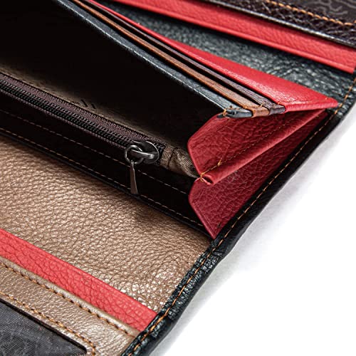 Aslana Women's Genuine Leather Wallet Patent Leather Retro Vintage Patchwork Embossed Flower Floral Wristlet Clutch Bag (Long, Long, Trifold Patent Leather Diamond) #TOP3