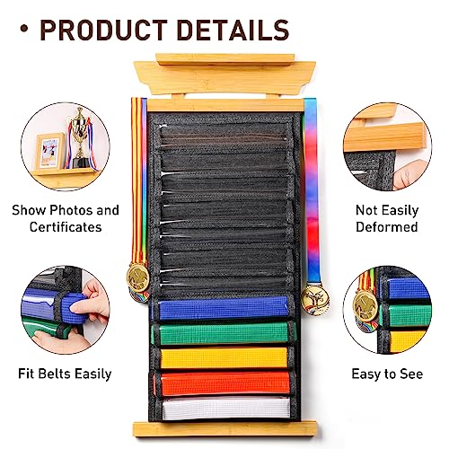 Tilhumt 12 Belts Karate Belt Display Rack With Photo Shelf, Felt Taekwondo Belt Display Holder Martial Arts Belt Display For Kids And Adults Tkd, Bjj, Kungfu #TOP2