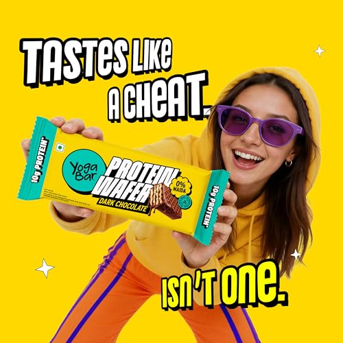 Image of Yogabar 10g Protein Wafer Bars | Dark Chocolate Flavor | Crunchy High-Protein Snack | Source of Protein & Fiber | 0% Maida | Made with Millets | 40g Each | Pack of 10