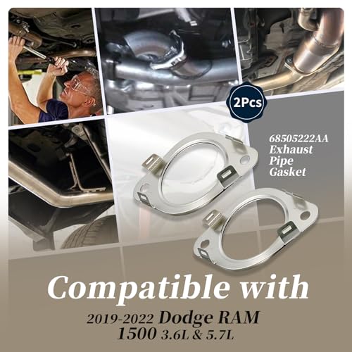 Image of 2Pcs 68505222AA Exhaust Pipe Gaskets Compatible with 2019 2020 2021 2022 Dodge RAM 1500 (2)