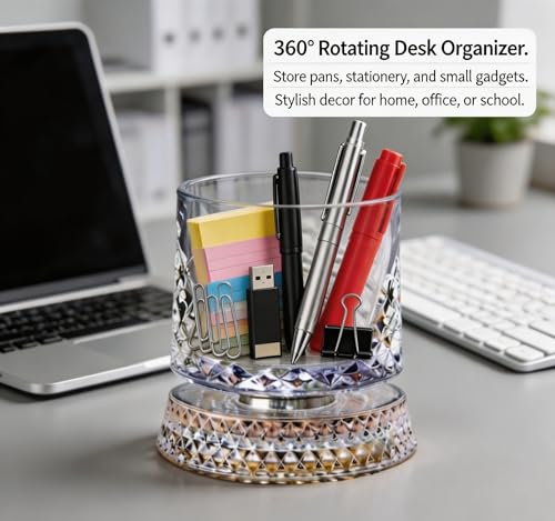 Pen Pencil Holder for Desk, 360° Rotating Desk Organizer Pencil Cup, Multi-Purpose Office Supplies, Back to School Desk Accessories, Dual Use Makeup Brush Holder for Home Office Classroom Vanity - Image 6