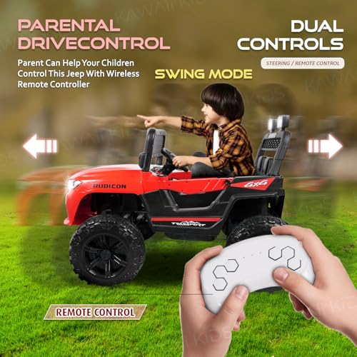 Image of Kawaii Kids Battery Operated Electric Car for Kids Rideon Jeep with Remote Control, USB, Bluetooth and Windshield Lighting, for Kids 1 to 5 Years