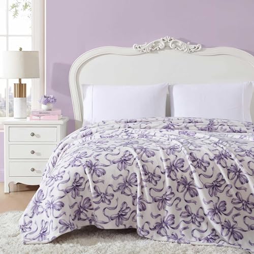 Image of Betsey Johnson - Queen Plush Fleece Blanket, Soft & Lightweight Oversized Bedding, Dorm Room Essentials, 90x90, Ballet Bows Purple