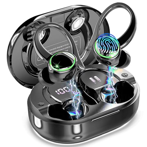 Image of Wireless Earbuds, 2026 Bluetooth 5.4 Headphones Sports, 50 Playback Over-Ear buds with 4 ENC Noise Cancelling Mics Deep Bass Fitness Earphones Gym Running Workout, IP7 Headset with Earhook LED Display