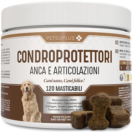 PETSUPLUS Joint Care Cani Articolazioni - Integratore Articolazioni Cane - Condroprotettori - Condroitina e Glucosamina, MSM, Collagene e Acido Ialuronico -120 Masticabili