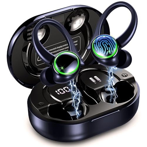 Matast Auriculares inalámbricos, Bluetooth 5.4, auriculares estéreo con cancelación de ruido de 50 horas de reproducción, con 4 micrófonos ENC, auriculares deportivos con ganchos para los oídos