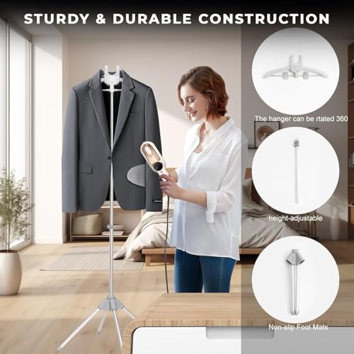 Image of PANCA Handheld Garment Steamer Rack - Adjustable Clothes Iron Stand Hanger for Steam Ironing | Ironing Machine Bracket for Coats, Shirts, Dresses & More | Durable & Space-Saving Design (White)