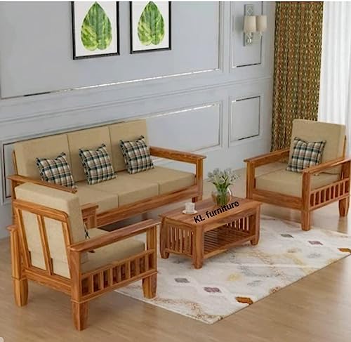 Image of K L FURNITURE Wooden 5 Seater Sofa Set For Living Room|3+1+1 Seater Sofa For Office & Lounge|Five Seater Sofa Sets For Home|Sheesham Wood, Dark Brown Finish