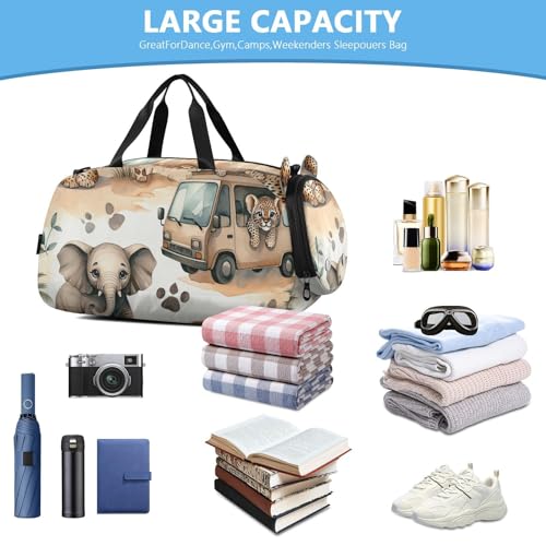 African Wild Animal Duffle Bag for Girl, Sports Duffle Gym Bags with Shoe Compartment, Personalized Overnight Bag Travel Weekender for Kids4