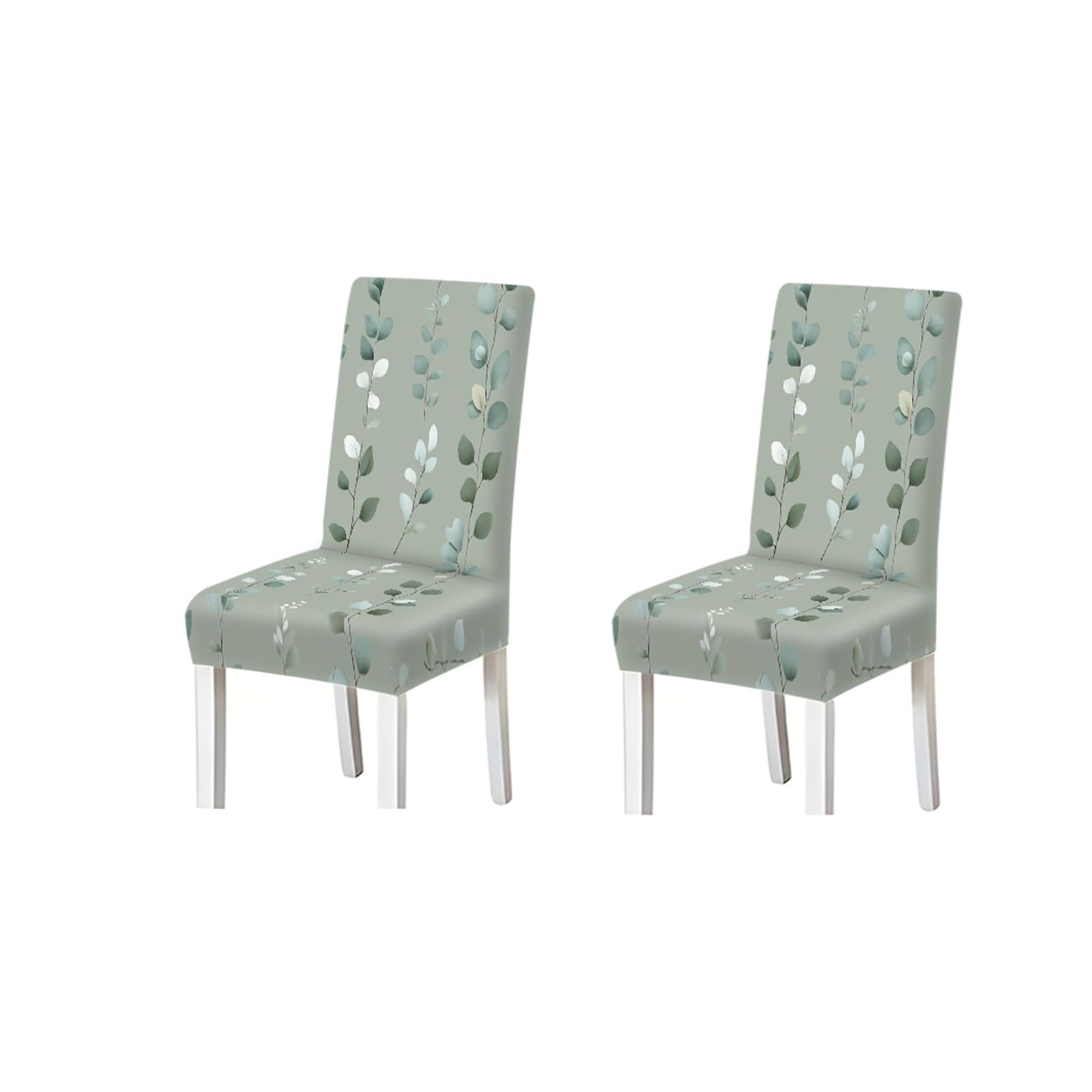 BOSUYBN Sage Green Eucalyptus Leaf Botanical Print Stretch Dining Chair Covers, For Home Kitchen Dining Room Party, 2/4/6 PCS Furniture Protectors for Home Dining Room(2PCS Chair cover)