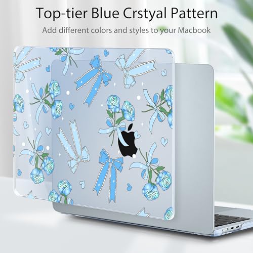 Image of Tuiklol for MacBook Air 13 inch Case M5 2026 M4 2025 M3 2024 M2 2022 Release Model A3449 A3240 A3113 A2681,Plastic Hard Shell Cover for MacBook Air 13.6 with Touch ID, Bow & Rose Blue