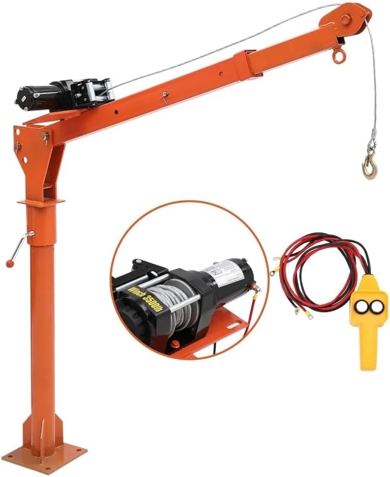 1100LB Truck-Mounted Crane Hoist with Electric Winch Pickup Truck Jib Cranes Adjustable Height Arm Length