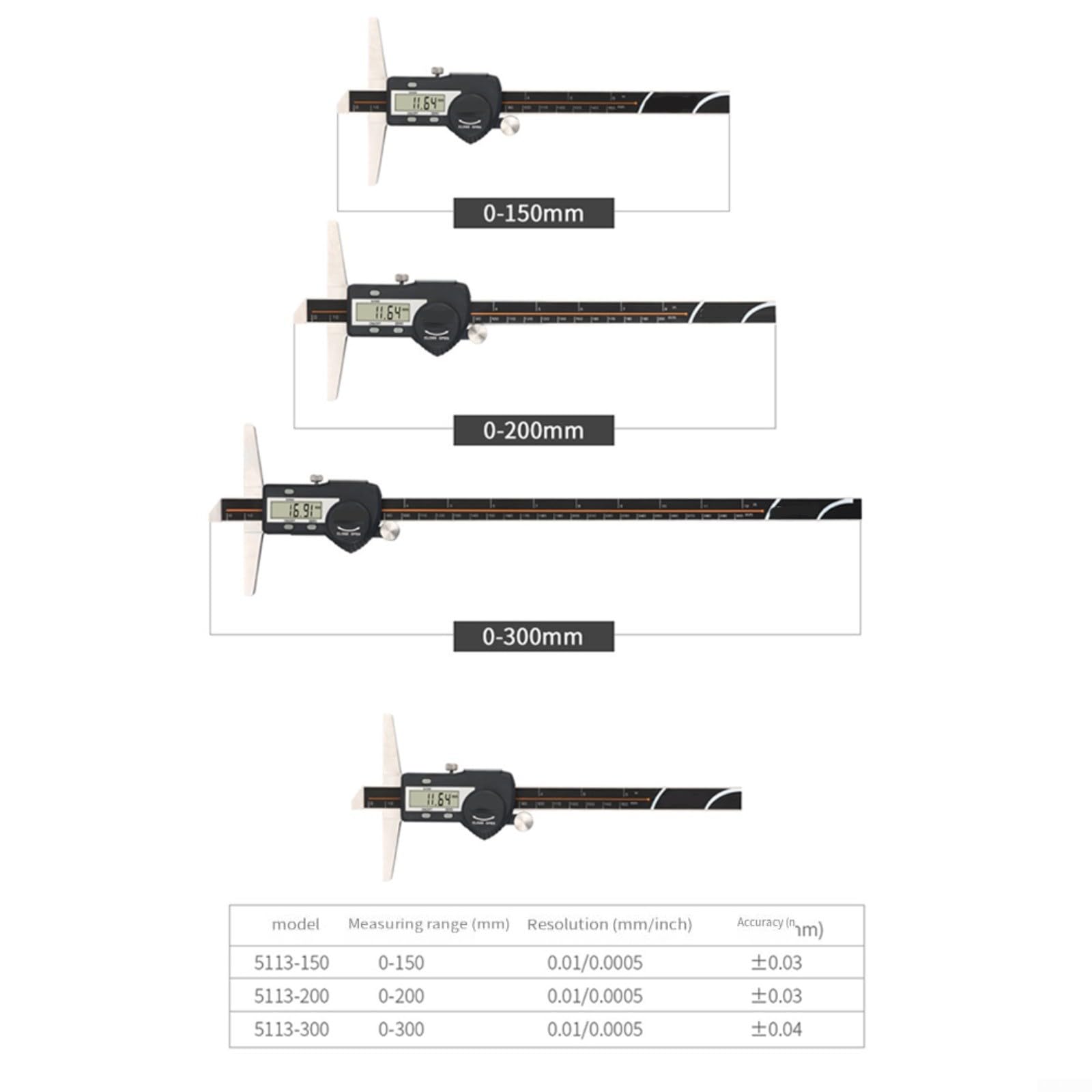 Calibre digital de profundidad de acero inoxidable, pantalla LCD, IP54, resistente al agua, conmutación mm/pulgadas, salida de datos USB, para mediciones de precisión en taller e industria (0-300 mm)