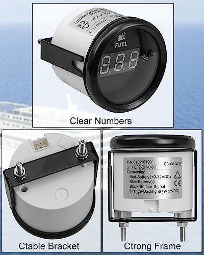 Image of 0-90 ohm Marine Fuel Gauge, Waterproof Boat Fuel Level Gauge, Gas Fuel Tank Meter Gauge for Car Boat RV Truck Vehicle, with 52mm Dial & LED Backlight & Digital Display