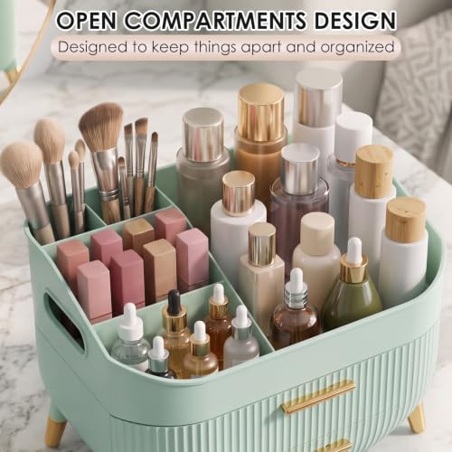 Makeup Organizer Countertop, Skincare Organizer with Drawers for Vanity | Large Capacity Cosmetic Display Cases with Handle, Make up Storage Box for Bathroom, Dresser Counter, Gifts for Women(Green) - image 4