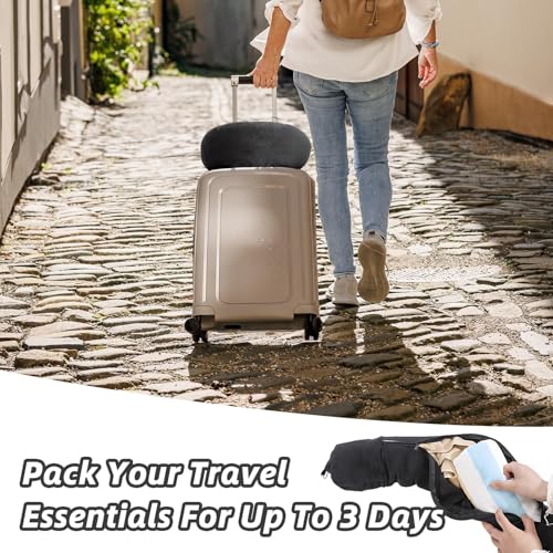 XXHUO Stuffable Neck Pillow For Travel, Travel Pillow With Adjustable Straps Neck Cushion Stuffable With Clothes Airplane Travel Pillows For Adults For Extra Luggage Travel Essentials Black - Image 3
