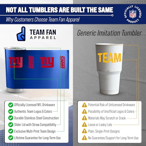 Image of New York Giants NFL 20oz Stainless Steel Insulated Tumbler, Slider Lid