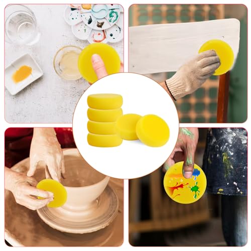 image for KALIONE 6 Pcs Pottery Sponges, Round Painting Sponge 3inch Yellow Arti