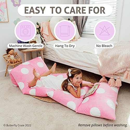 Butterfly Craze Floor Pillow Bed Lounger Cover, Cozy & Stylish Seating Solution For Kids & Adults, Recliner Floor Cushion For Ultimate Comfort, Toddler Nap Mat, Cover Only, Light Pink Polka Dot, King #TOP4