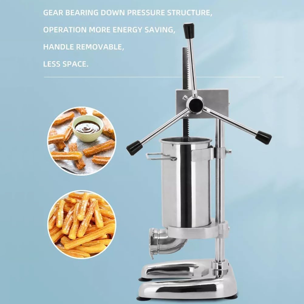 Manual Churro Maker,2L/3L Commercial Manual Spanish Donut Churrera Churro Maker Machine with 5 Kinds of Molds, Stainless Steel Vertical Snack Equipment,for Business Home(3L)