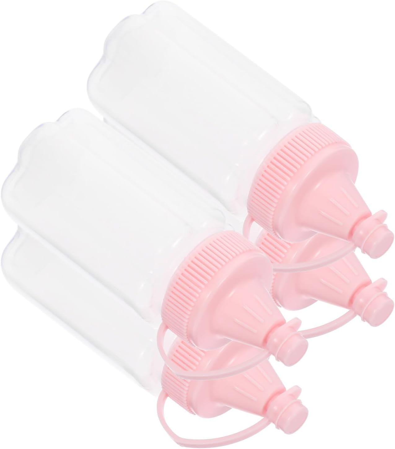 4pcs Reusable Plastic Squeeze Bottles 60ml with Lids for Condiments, Honey, and Salad Dressing, Portable Pink Sauce Bottles for Kitchen and Dining Convenience