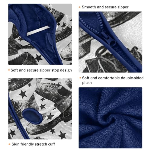 Shoes and Stars Pattern Print Toddler Fleece Jacket Girl Boys Hooded Fleece Jacket Coat Warm Outwear Zip-up 3-10T3